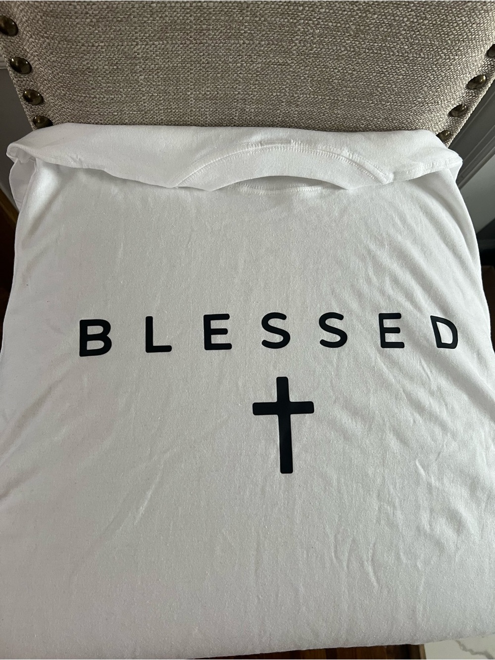 White "BLESSED" Graphic Tee with Black Cross